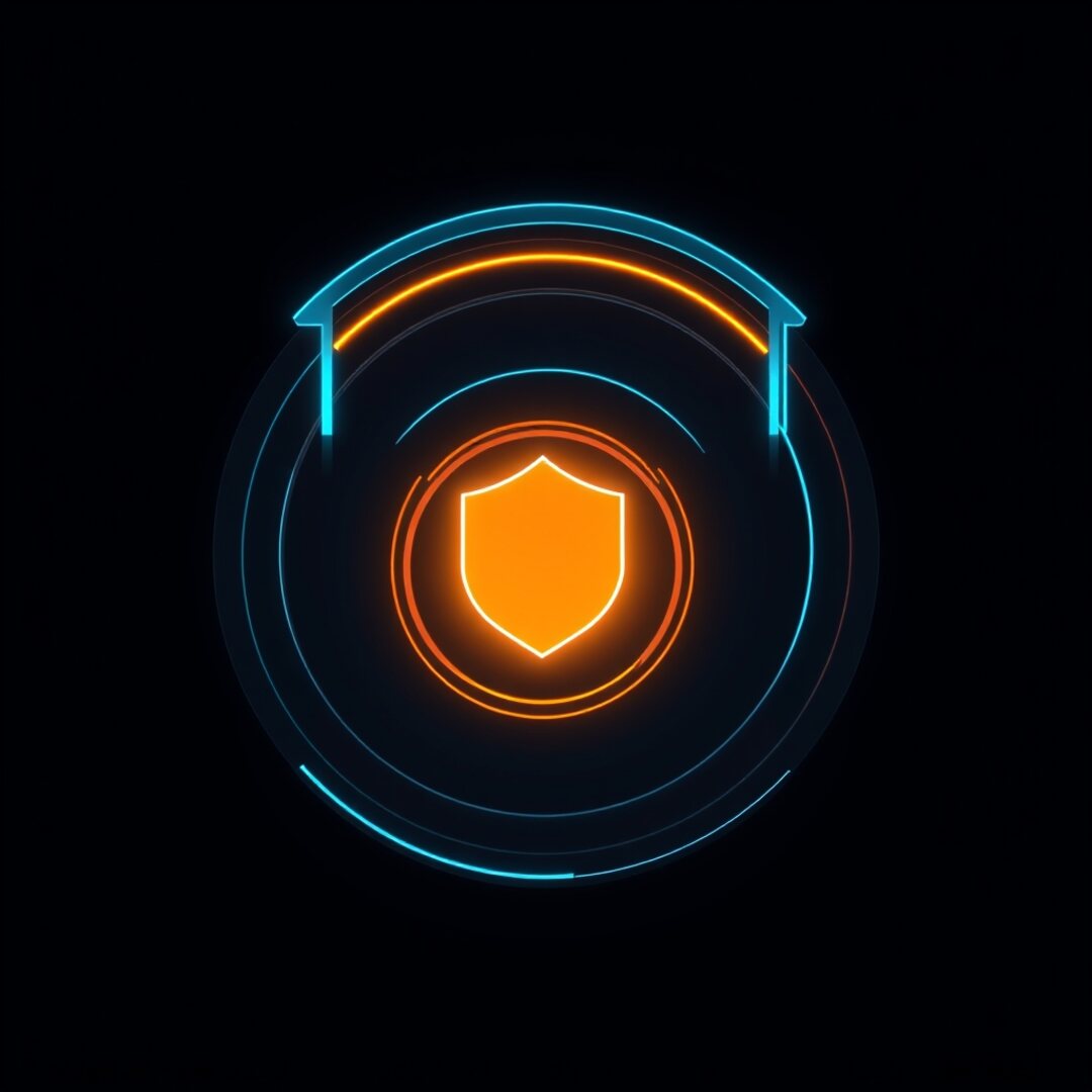 Concentric layered shield diagram in cyan and amber on dark navy background representing edge, application, and secrets security layers